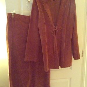 Brown Suede two-piece skirt suit